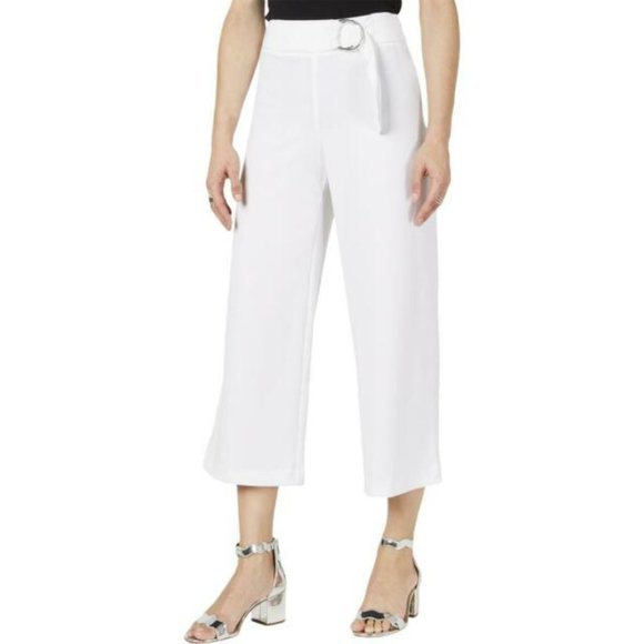 NWOT INC High Rise Wide Leg Cropped Pants White - Picture 1 of 2